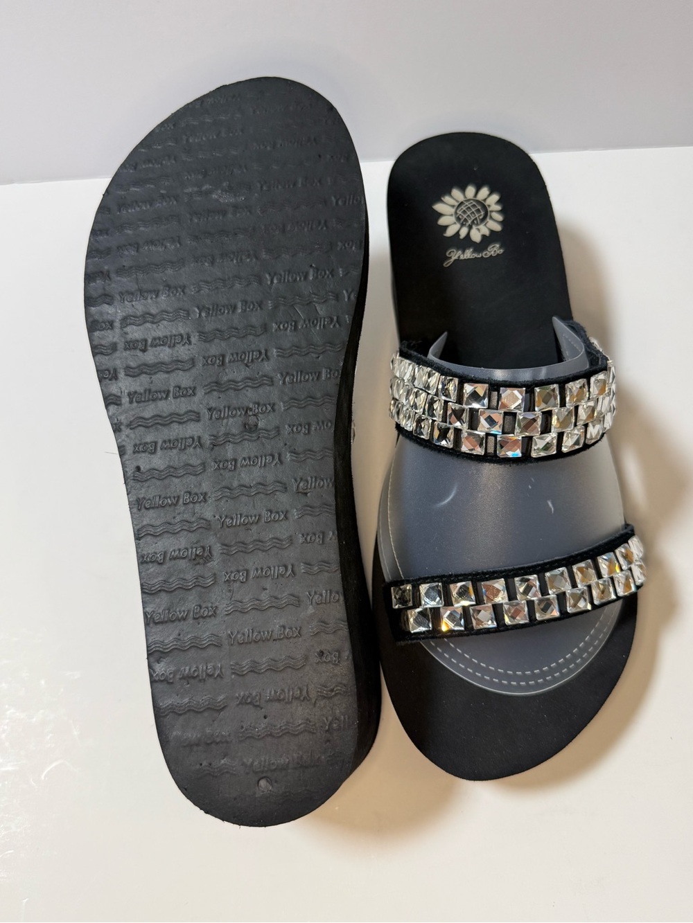 Embellished Black Wedge Slide Sandals - Size 11 - Picture 5 of 10